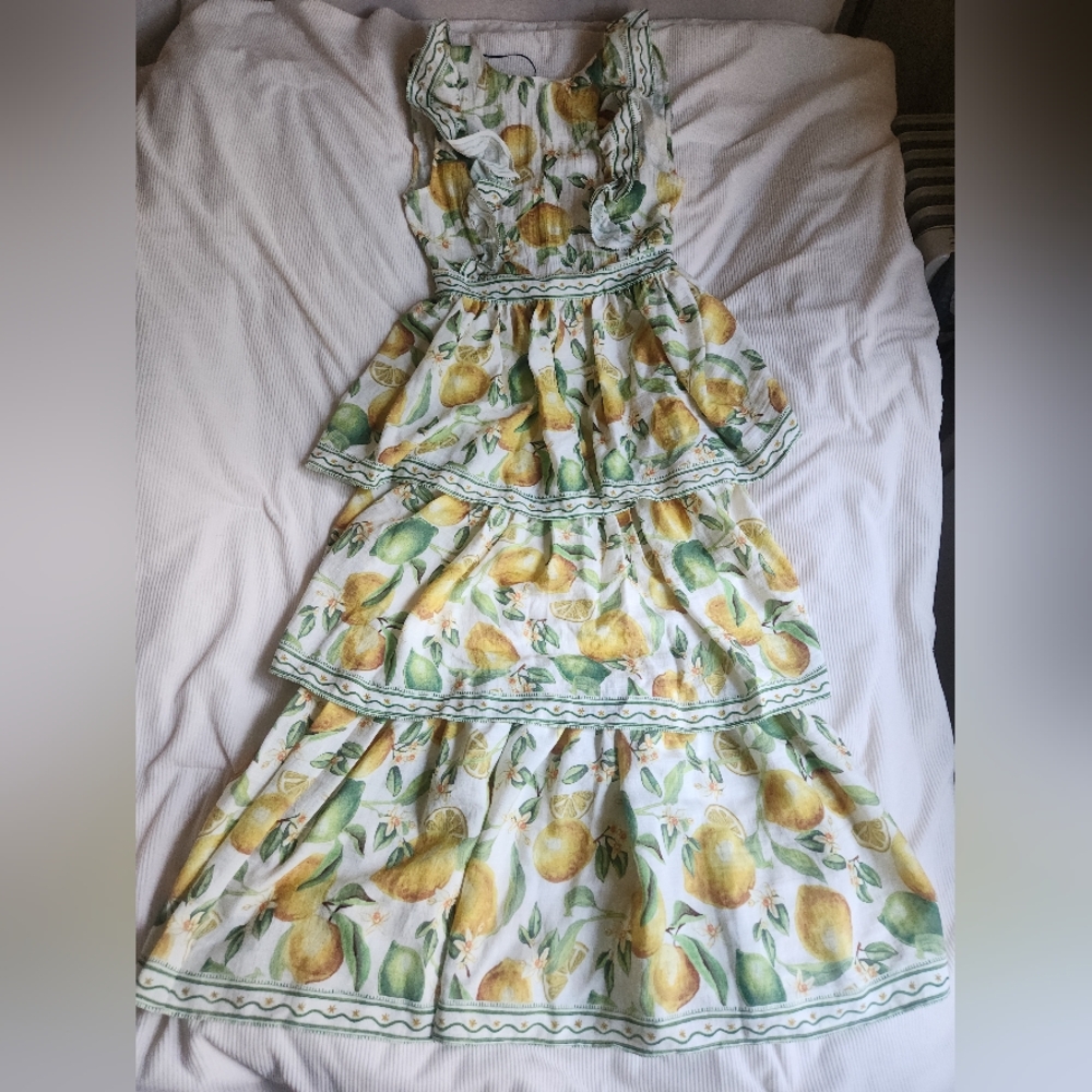 H&M Ruffle-trimmed Maxi Dress Floral White/lemons Sz S Nwt - Picture 2 of 15